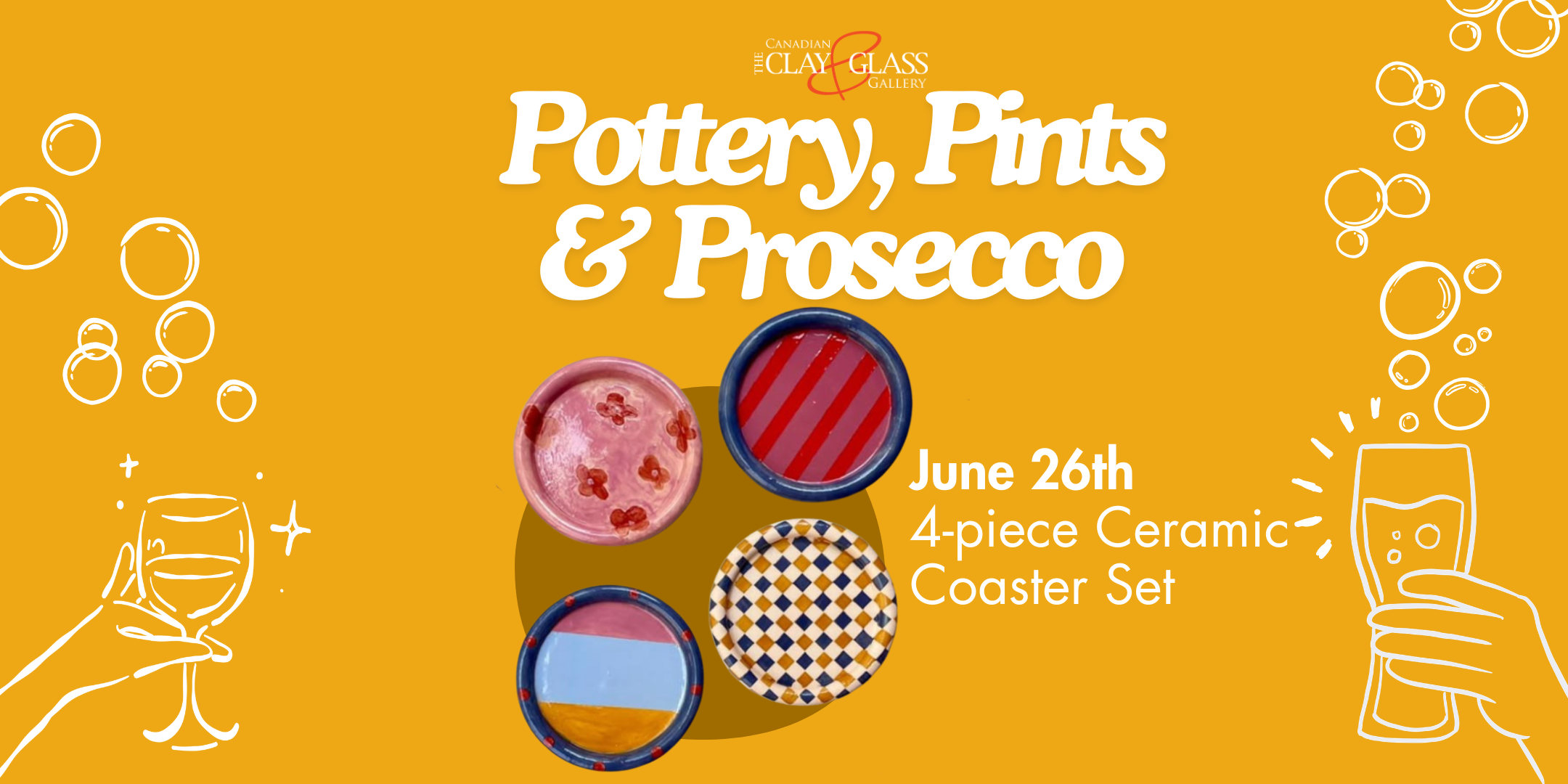 Pottery, Pints & Prosecco: CERAMIC COASTERS (4PC)